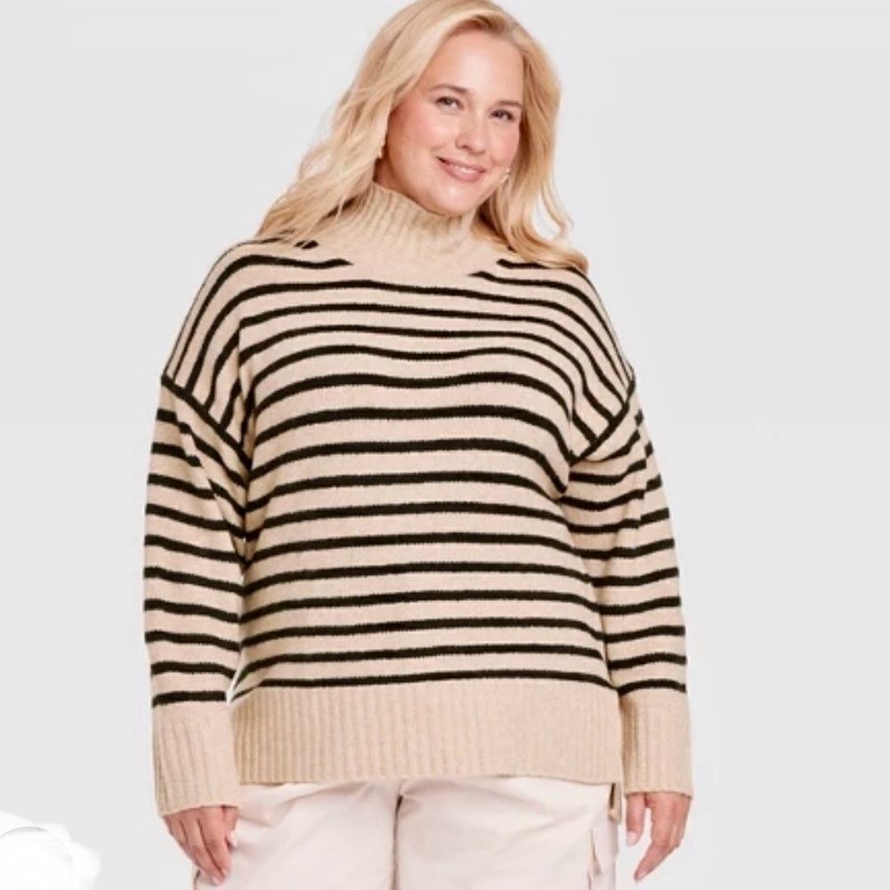 NWT A New Day cozy knit mock turtleneck striped sweater size XL